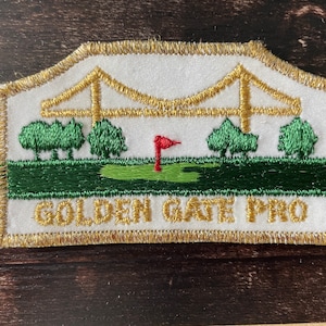 Vintage Patch Golden Gate Bridge Pro San Francisco California Golfing USA AMERICA embroidered  Golfer Gift Idea Gold Thread Wanderlust Gift