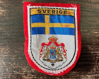 Vintage Patch SWEDEN Sverige Swedish Flag Coat of Arms Scandinavian sew on applique embroidered Travel Souvenir Wanderlust Gift