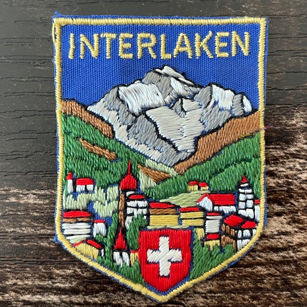 Vintage Patch Interlaken ZWITSERLAND Zwitserse Bern Eiger Jungfrau Monch naai stoffen geborduurde Travel Souvenir Accessoire Wanderlust