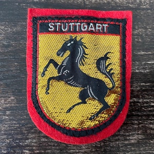 Vintage Stuttgart Germany Patch: Embroidered City Shield Souvenir with Black Horse Ferrari