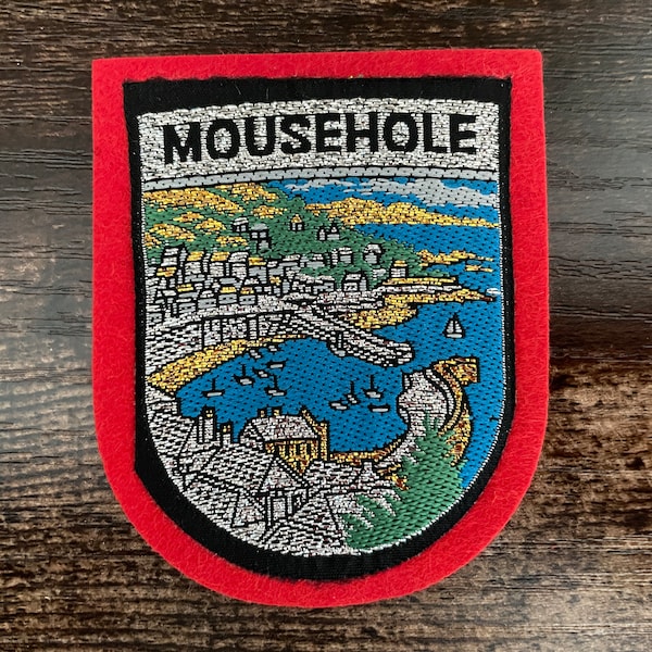 Vintage Patch Mousehole Cornwall UK British Cornish sew on applique embroidered Travel Souvenir Accessory Wanderlust