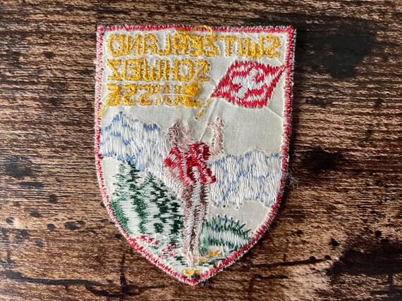 Vintage Patch Switzerland, embroidered Swiss Alps applique — Alpine Skiing patch from Schweiz View 2