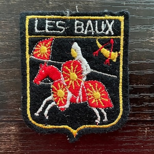 Vintage Patch Les Baux France French Knight Armor Horse Provence sew on applique embroidered