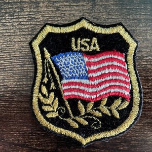 Vintage Patch USA American Flag gold embroidered Red White Blue Stars Stripes sew on applique Travel Souvenir Wanderlust Gift