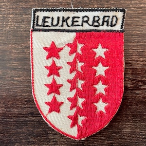 Leukerbad Switzerland Vintage Patch with Swiss Swiss Coat of Arms Valais Travel Souvenir