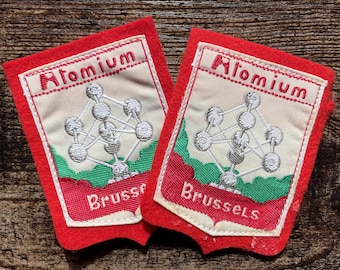 Parche para coser del Atomium de Bruselas, Bélgica – Vintage – Emblema de fabricación belga con monumento modernista.