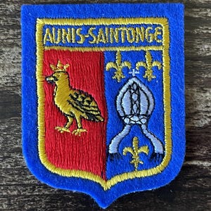 Vintage-lapp Aunis-Saintonge Frankrike – Heraldiskt vapensköld Franska resegåvor (Sy-på)