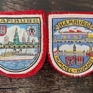 Vintage Hamburg Germany Embroidered Travel Patch: Cruise Ship Souvenir, Birthplace of Hamburger