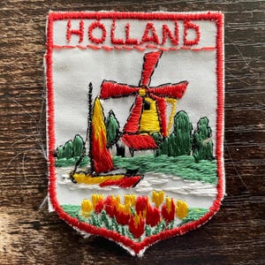 Vintage Patch Holland NETHERLANDS Dutch Windmill Tulips sew on applique embroidered Travel Souvenir Accessory Wanderlust