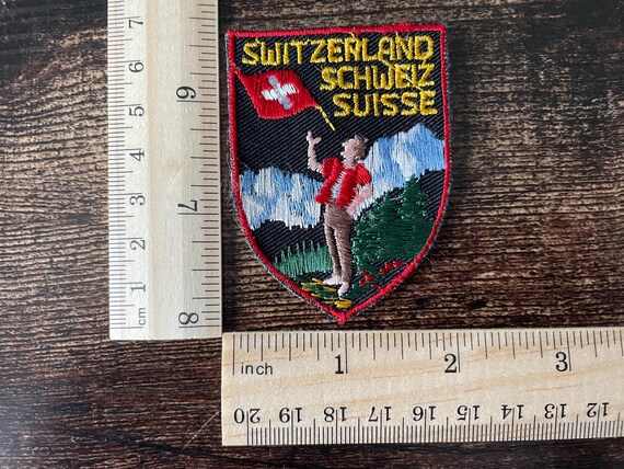 Vintage Patch Switzerland, embroidered Swiss Alps applique — Alpine Skiing patch from Schweiz View 3
