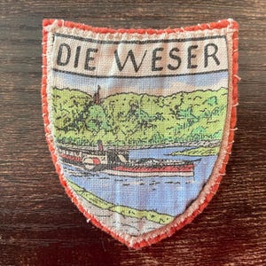 Vintage Patch Die Weser River Tyskland, sliten & rustik Hannover Münden Bremen Riverboat Souvenir