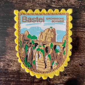 Vintage Patch Bastei Bouldering Germany — Saxony Switzerland German embroidered applique, Swiss German Travel Accessories