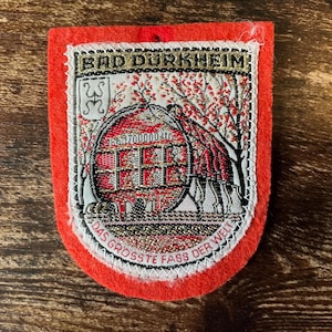 Vintage-lapp Bad Dürkheim Tyskland, jättefat — broderad applikation, resesouvenir från tyska vinvägen
