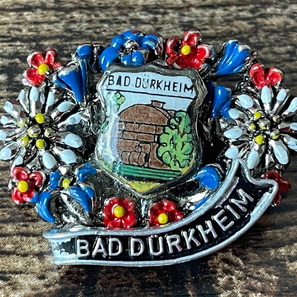 Vintage Pin Bad Durkheim GERMANY for Tyrolean Hat Oktoberfest Metal Enamel Alpine Brooch Rhineland Palatinate Travel Souvenir Accessory