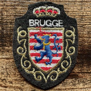 Vintage patch Brugge, België – Brugge Blauwe Leeuw Stadswapen Reissouvenir (opnaaibaar)