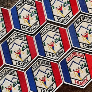 Ski Patch FRANCE French sew on skiing applique embroidered vintage Travel Souvenir Corbier Revard Savoie Carroz Coches Praz de Lys Tignes