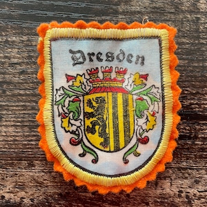 Vintage Dresden Germany Patch: Saxony Coat of Arms Travel Souvenir Sew-on