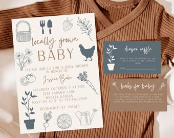 Farmers Market Baby Shower Invitation: Neutral Locally Grown Theme (PDF)
