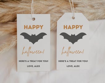 de Étiquette-cadeau chauve-souris d'Halloween | Étiquette de cadeau imprimable (Toile)