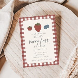 berry first birthday invitation | editable strawberry party invite | 1st birthday girl | strawberry birthday invitation | berry sweet first