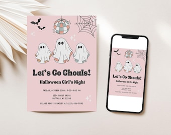 Let's Go Ghouls Halloween Invitation: Spooky Girls Night Out, Editable Template (Instant Download)