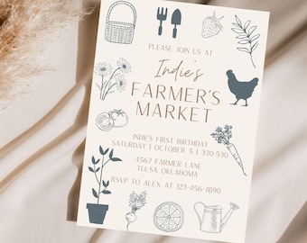 Farmers Market Birthday Invitation: Neutral Party Template