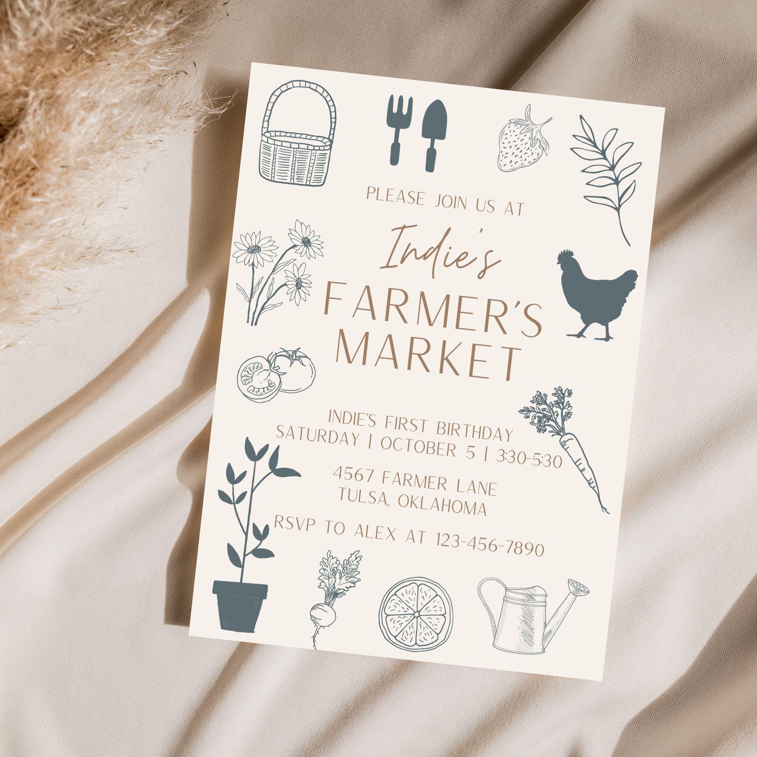 Spring Market Invitations Farmers Market Birthday Invitation: Neutral Party Template - Etsy