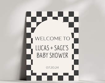 retro baby shower welcome sign | minimalist baby shower | retro baby shower decorations | neutral baby shower | editable template