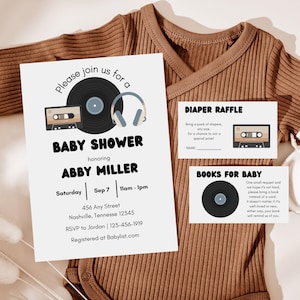 Vinyl Record Baby Shower Invitation | Retro Baby Shower | Music Baby ...