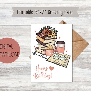 Cartão de felicitações faça você mesmo para imprimir, livro de feliz aniversário, amante de café, PDF para download instantâneo
