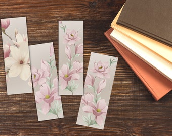 Printable Pink Magnolia Bookmarks, Set of Four Bookmarks, Instant Download