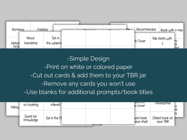 90 TBR Jar Prompt Cards + 18 Blank | Instant Download Printable - Etsy