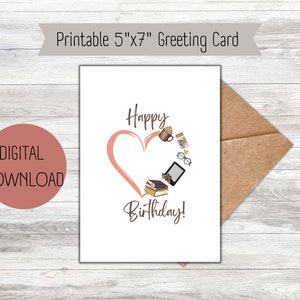 Cartão de felicitações faça você mesmo para imprimir, livro de feliz aniversário, amante de café, PDF para download instantâneo