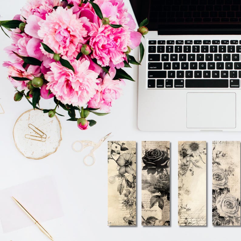 Vintage Floral Printable Bookmarks – Set of 4 (2”x6”) | Instant Digital ...