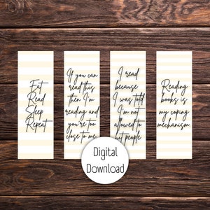 Snarky Bookish Quotes Printable Bookmarks - Yellow Stripes - Instant Download