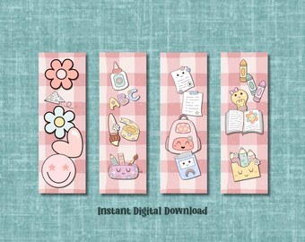 Marcadores de regreso a clases: diseño de tablero de ajedrez rosa (juego de 4 descargables en PDF)