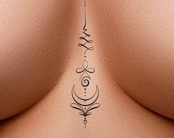 Unalome Crescent Moon Temporary Tattoo