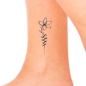 Unalome Lily Temporary Tattoo / floral tattoo / Unalome tattoo / lily flower temp tattoo