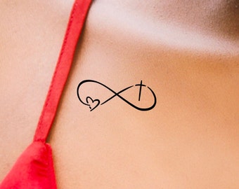 Cross Heart Infinity Temporary Tattoo / religious tattoo
