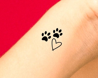 Dog Paw Prints Heart Temporary Tattoo / Dog Tattoo / Animal Tattoo