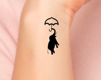 Elephant Umbrella Temporary Tattoo / animals tattoo / small elephant tattoo