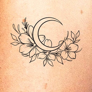Floral Crescent Moon Temporary Tattoo