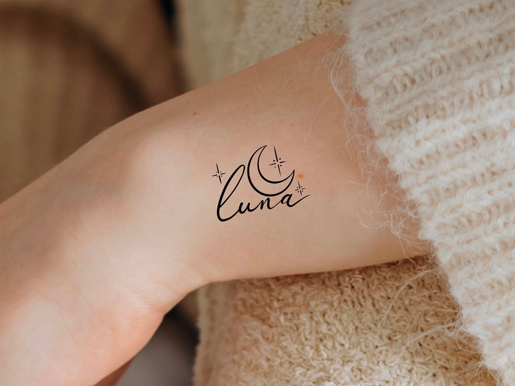 Luna Moon Stars Temporary Tattoo - Etsy 日本