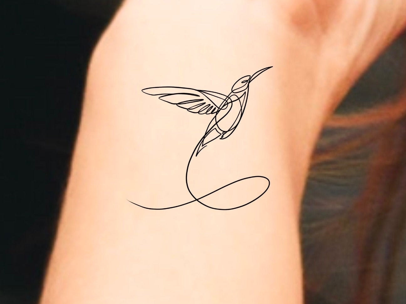 Colibri Tatouage Noir Et Blanc Lignes de colibri Tatouage temporaire / tatouage doiseau / - Etsy France
