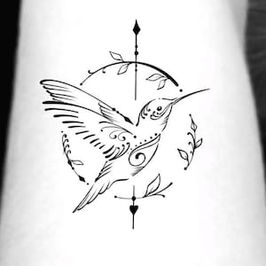 Hummingbird Floral Temporary Tattoo / bird tattoo / animals tattoo
