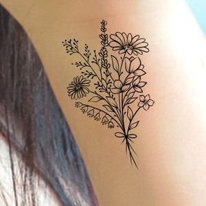 Daisy Wildflowers Temporary Tattoo / floral tattoo