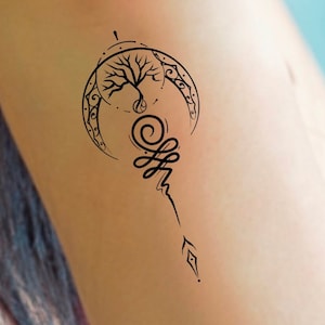 Moon Tree Unalome Temporary Tattoo / crescent moon tattoo / Unalome tattoo / tree tattoo / floral tattoo