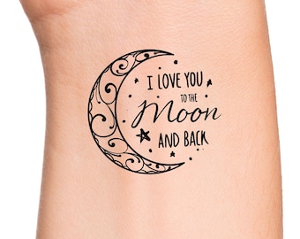 Moon And Back Tattoo Etsy Moon And Back Tattoo Etsy