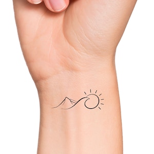 Mountain Sun Wave Temporary Tattoo
