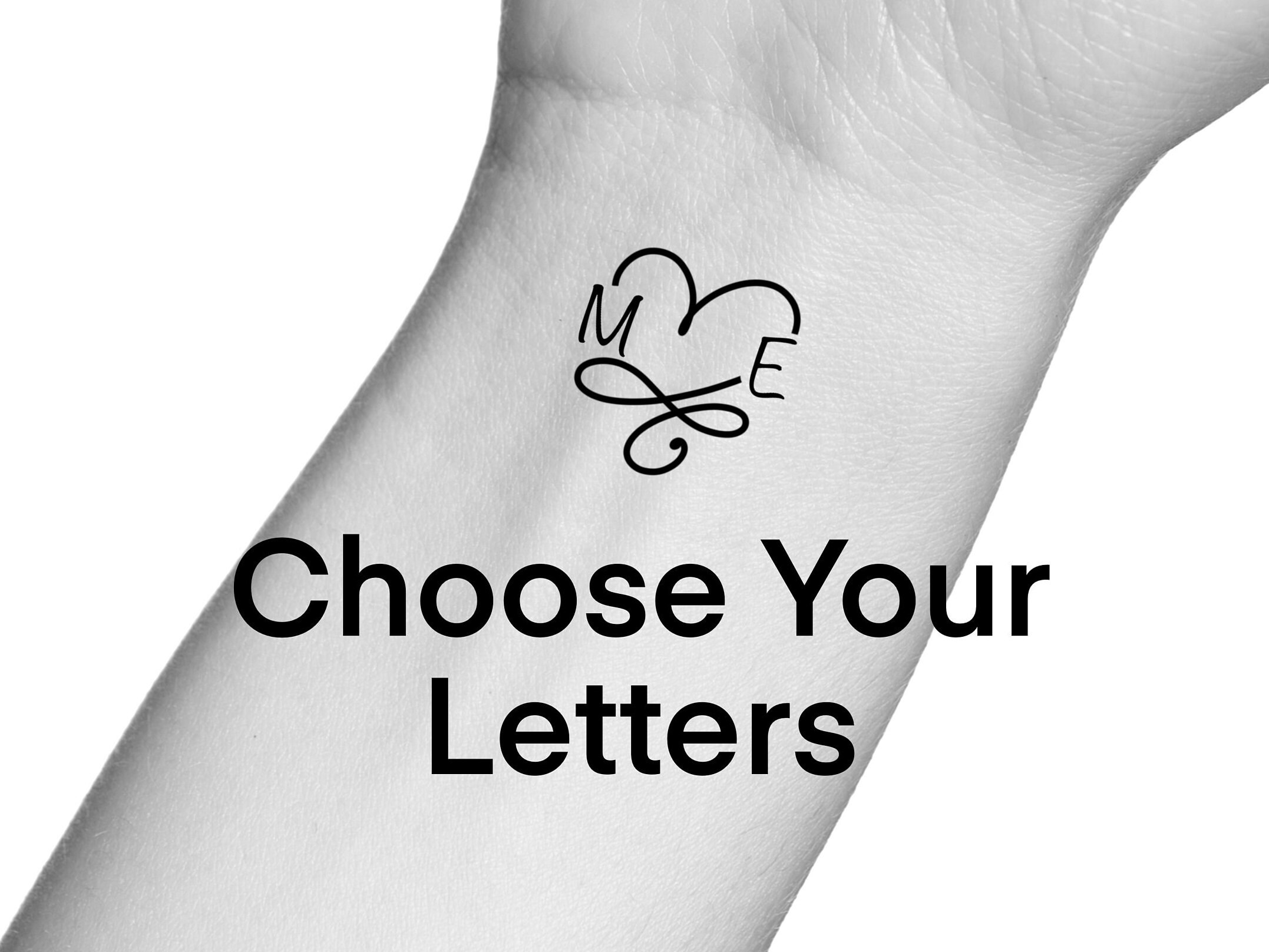 Custom Initials Heart Infinity Temporary Tattoo